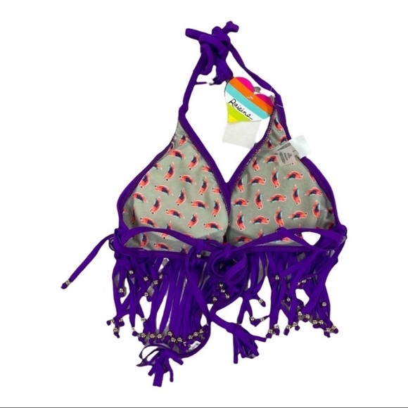NEW Raisins Bikini Set 2 Piece Swimsuit Purple Fringe Bra Cocoa Beach Bottom M - Picture 4 of 8